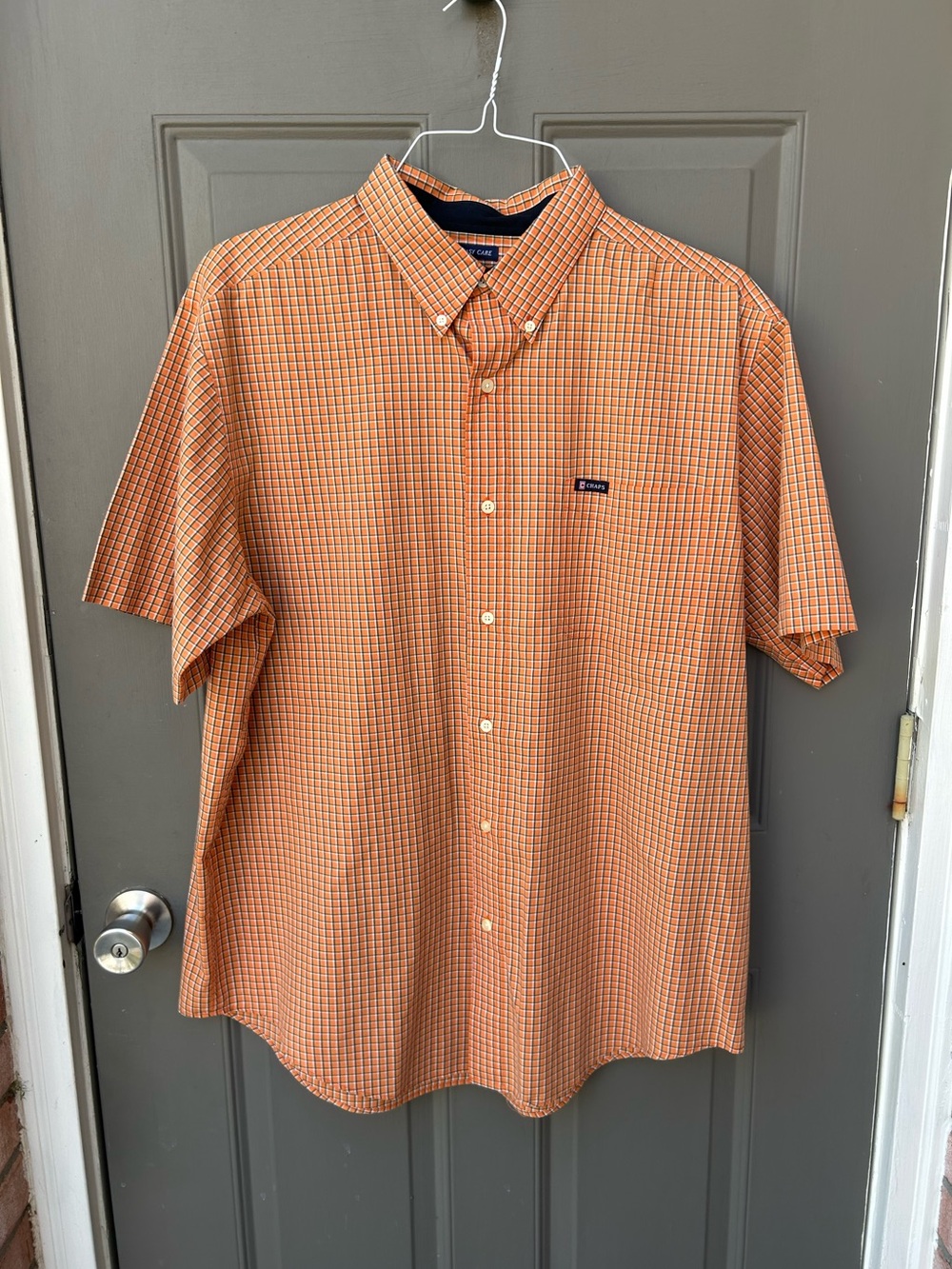 Chaps Orange Short-Sleeve Button-Down Plaid Shirt